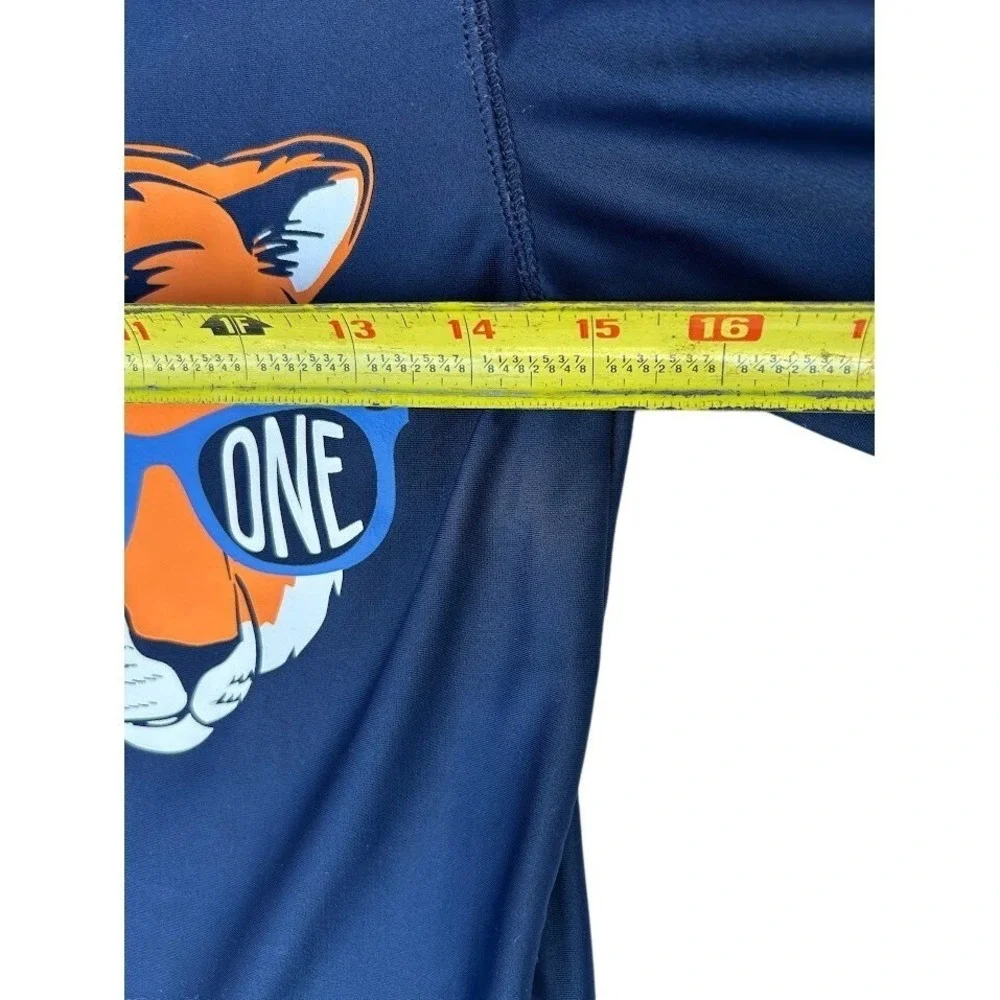 Wonder Nation Boys Navy Blue Tiger‎ Wild One Long Sleeve Rash Guard XL 14-16